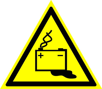 W20 осторожно! аккумуляторные батареи (пластик, сторона 200 мм) - Знаки безопасности - Предупреждающие знаки - магазин "Охрана труда и Техника безопасности"
